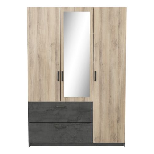 Armoire 3 portes 2 tiroirs L.134 cm READY imitation chêne kronberg et ardoise