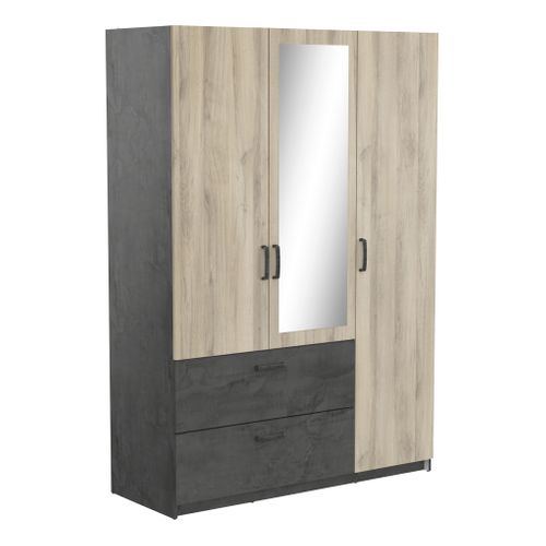 Armoire 3 portes 2 tiroirs L.134 cm READY imitation chêne kronberg et ardoise