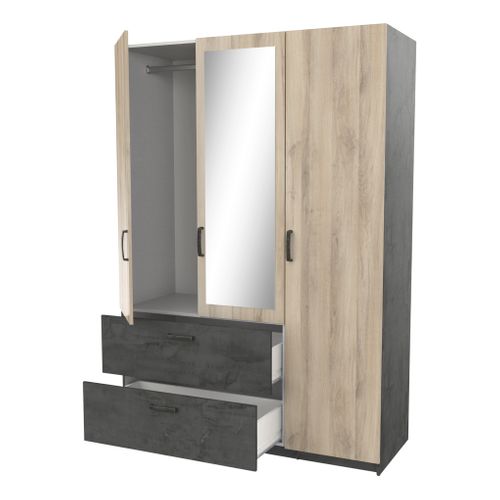 Armoire 3 portes 2 tiroirs L.134 cm READY imitation chêne kronberg et ardoise