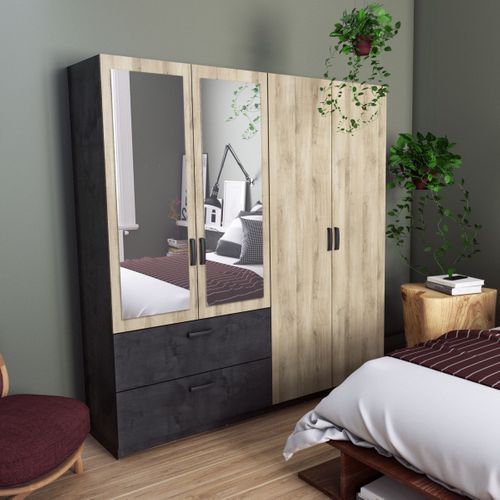 Armoire 4 portes 2 tiroirs L.179 cm READY imitation chêne kronberg et ardoise