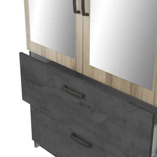 Armoire 4 portes 2 tiroirs L.179 cm READY imitation chêne kronberg et ardoise