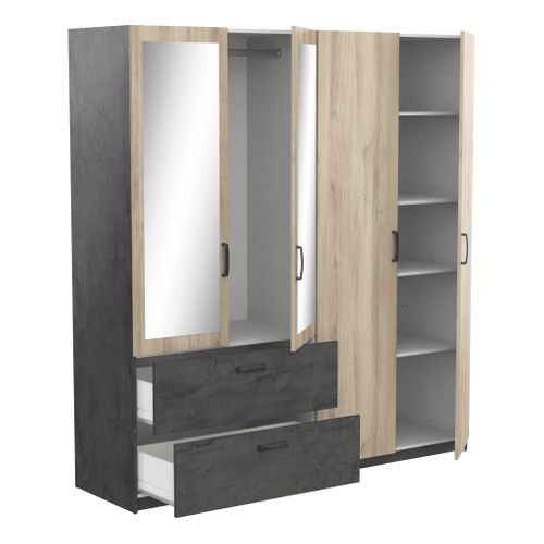 Armoire 4 portes 2 tiroirs L.179 cm READY imitation chêne kronberg et ardoise