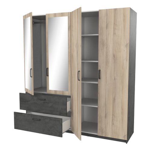 Armoire 4 portes 2 tiroirs L.179 cm READY imitation chêne kronberg et ardoise