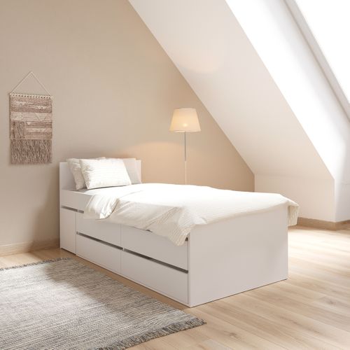Lit mi-haut 1 chevet 4 tiroirs TWIST blanc vue d'ambiance 1