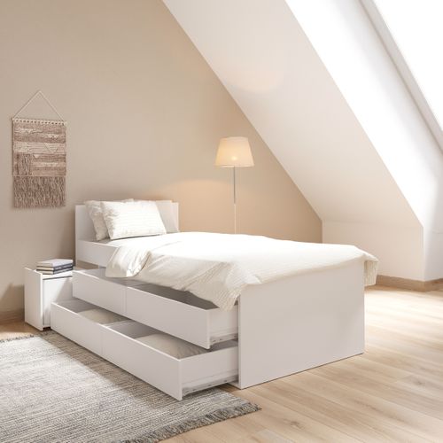 Lit mi-haut 1 chevet 4 tiroirs TWIST blanc