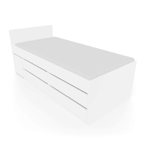 Lit mi-haut 1 chevet 4 tiroirs TWIST blanc vue de profil