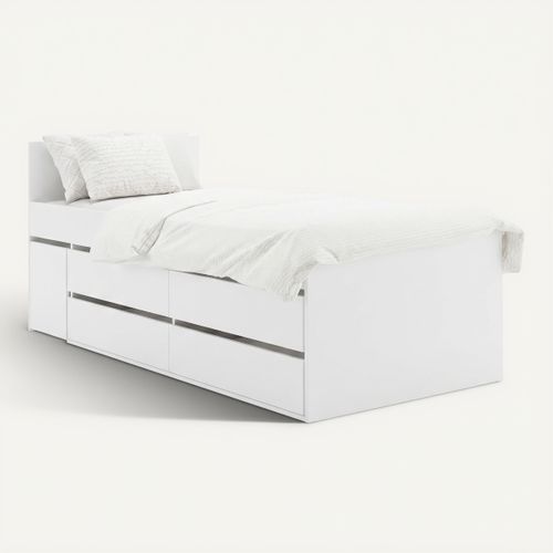 Lit mi-haut 1 chevet 4 tiroirs TWIST blanc vue 3/4