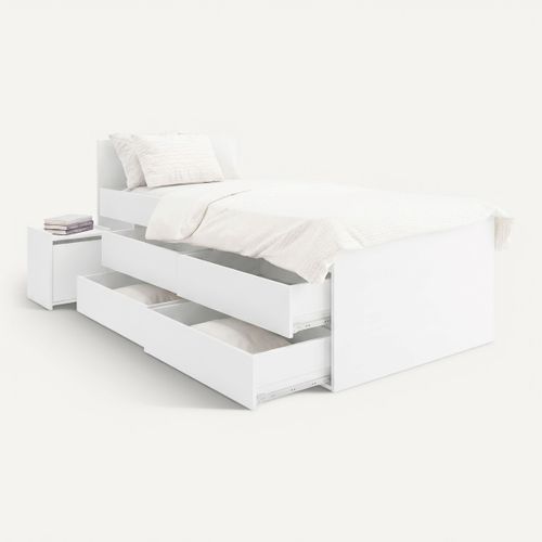 Lit mi-haut 1 chevet 4 tiroirs TWIST blanc