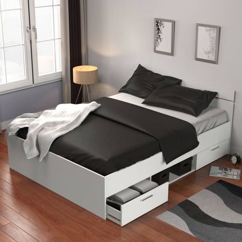 Lit 140x190 cm avec rangments MICHIGAN blanc