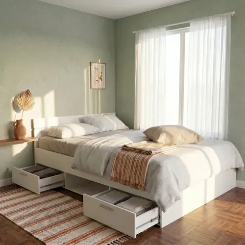 Lit 140x190 cm avec rangements tiroirs MICHIGAN blanc