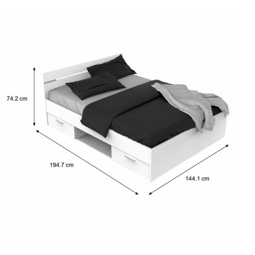 Lit 140x190 cm avec rangements tiroirs MICHIGAN blanc