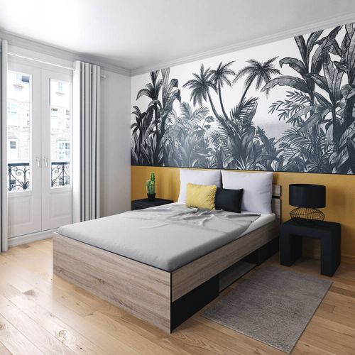 Lit 140x190 cm avec rangements MICHIGAN imitation chêne et noir