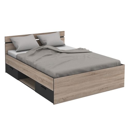 Lit 140x190 cm avec rangements MICHIGAN imitation chêne et noir