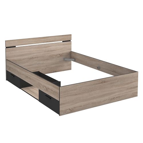 Lit 140x190 cm avec rangements MICHIGAN imitation chêne et noir