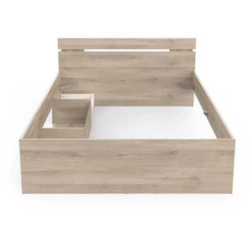 Lit Adulte - Michigan - 140 X 200 Cm - 2 Tiroirs / 1 Niche - Chene Kronberg -