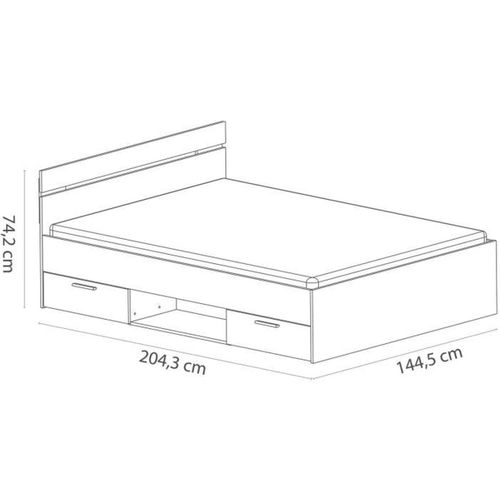 Lit Adulte - Michigan - 140 X 200 Cm - 2 Tiroirs / 1 Niche - Chene Kronberg -