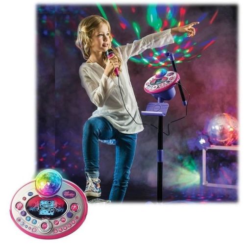 Kidi Superstar Lightshow Rose - Micro Karaoké Enfant Avec Pied Et Effet Disco