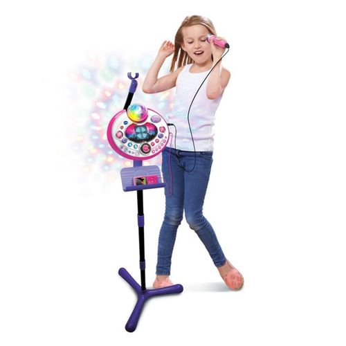 Kidi Superstar Lightshow Rose - Micro Karaoké Enfant Avec Pied Et Effet Disco