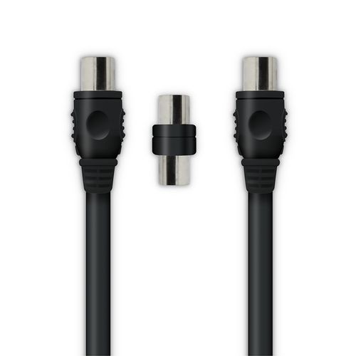 Câble TV Coaxial 9,52 Mm Mâle/fem.+adaptateur Mâle/mâle 2 M - Noir