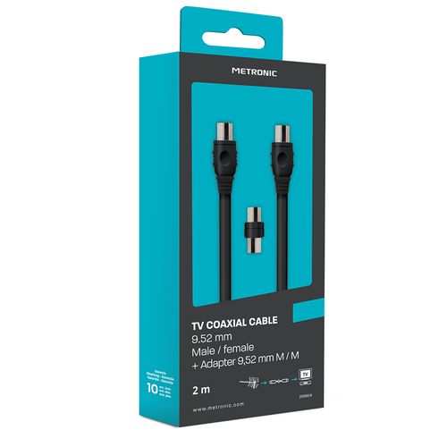 Câble TV Coaxial 9,52 Mm Mâle/fem.+adaptateur Mâle/mâle 2 M - Noir