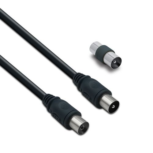 Câble TV Coaxial 9,52 Mm Mâle/fem.+adaptateur Mâle/mâle 2 M - Noir
