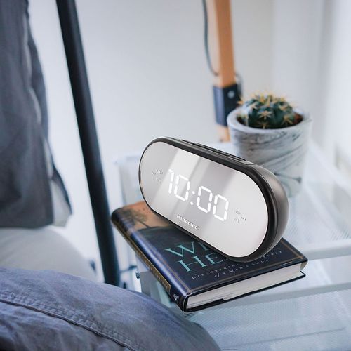 Radio-réveil Fm Miroir Double Alarme - Noir Et Argent