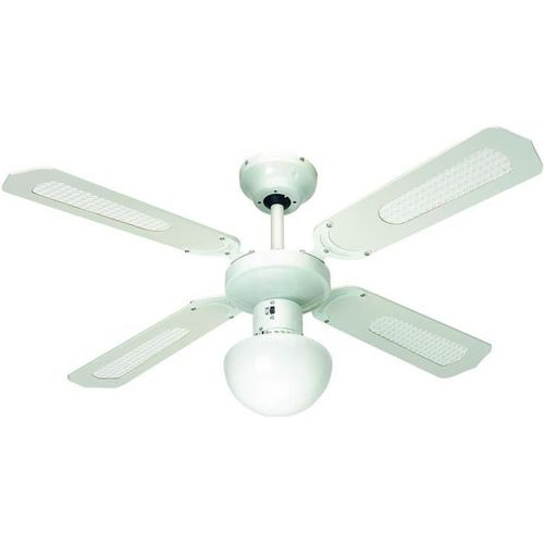 Bali Ø 107 Cm - Ventilateur De Plafond Réversible, 4 Pales Blanches / Cannées Blanches + Éclairage