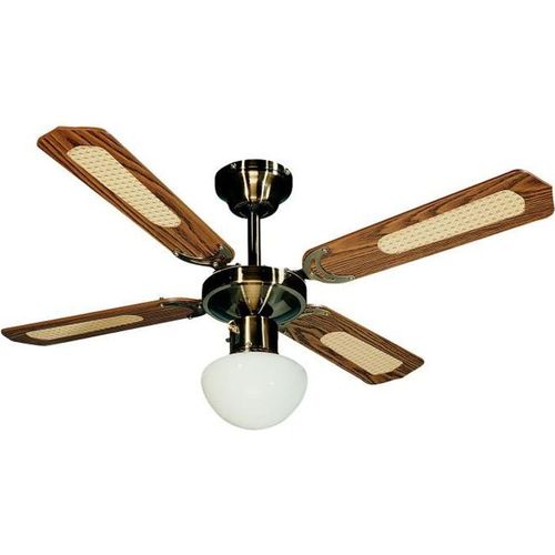 Bali Ø 107 Cm - Ventilateur De Plafond Réversible Laiton Antique, 4 Pales + Éclairage
