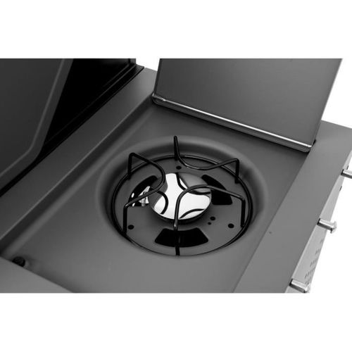 Barbecue Gaz Sur Chariot Inox 70x42 Cm – 5 Brûleurs Et Plancha Fonte