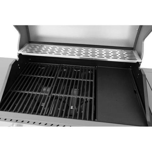 Barbecue Gaz Sur Chariot Inox 70x42 Cm – 5 Brûleurs Et Plancha Fonte