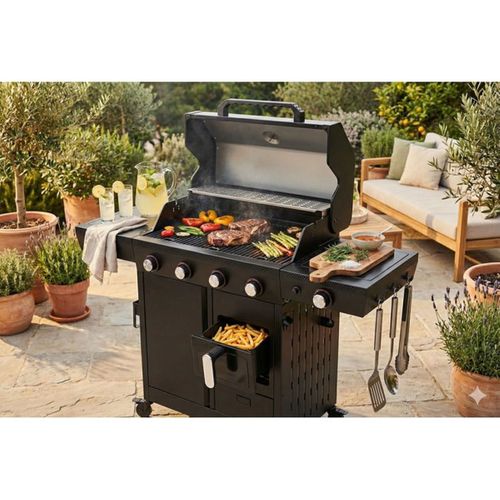 Barbecue Gaz Airgrill 4sb Avec Air Fryer Indépendante 5 Brûleurs 15,5 Kw