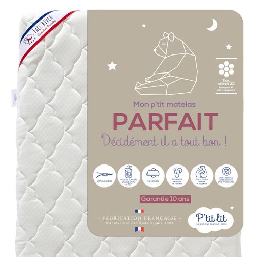 Matelas Bébé Parfait 60x120x10 Cm - Respirant L'été / Chaud L'hiver - Anti Acarien - Déhoussable