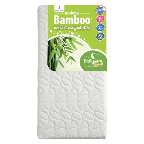Matelas Bébé Bamboo - 60x120cm - Epaisseur 10cm - Déhoussable - Sans Traitement Chimique