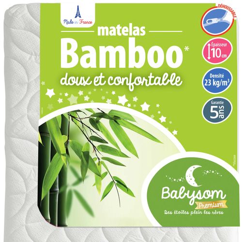 Matelas Bébé Bamboo - 60x120cm - Epaisseur 10cm - Déhoussable - Sans Traitement Chimique
