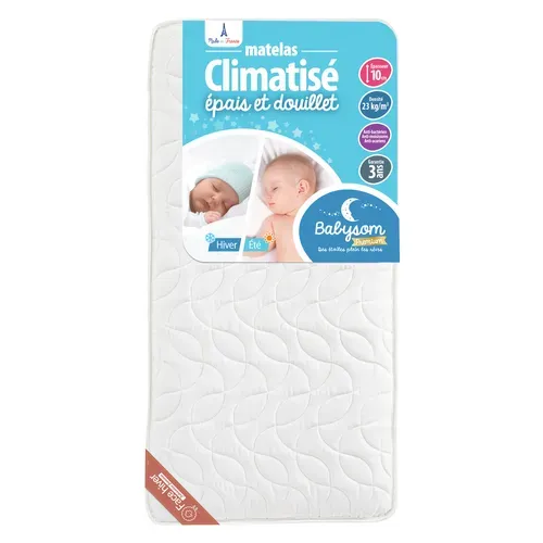 Matelas Bébé Climatisé Eté/hiver - 70x140 Cm - Epaisseur 10cm - Anti Acarien - Fabrication Francaise