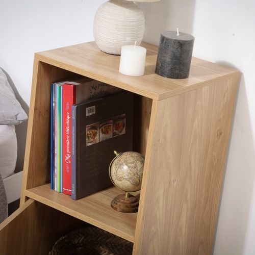 Table De Chevet 2 Cases Effet Bois 1 Porte