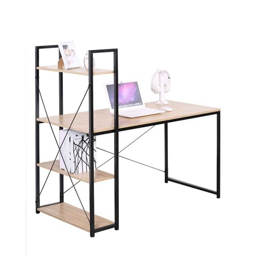 Bureau Style Industriel Avec 4 Etagères L120 Cm - Bois Clair