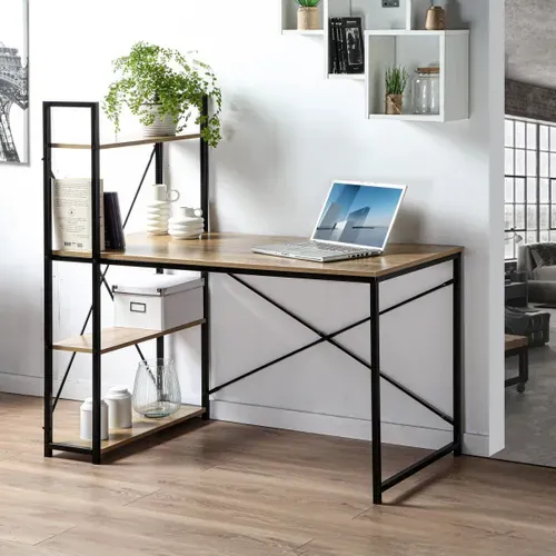 Bureau Style Industriel Avec 4 Etagères L120 Cm - Bois Clair