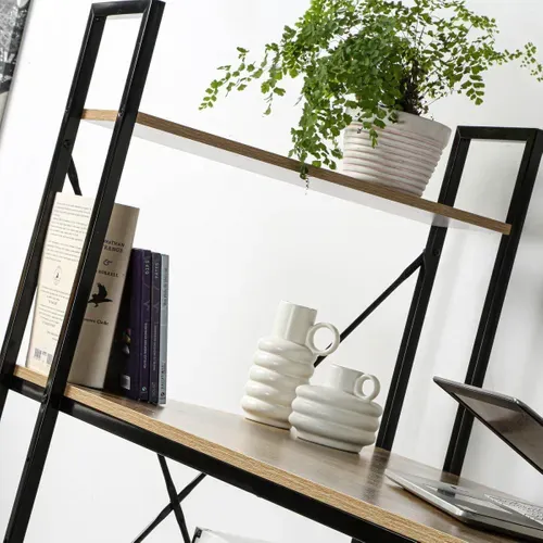 Bureau Style Industriel Avec 4 Etagères L120 Cm - Bois Clair