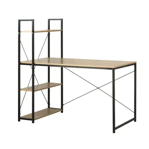 Bureau Style Industriel Avec 4 Etagères L120 Cm - Bois Clair