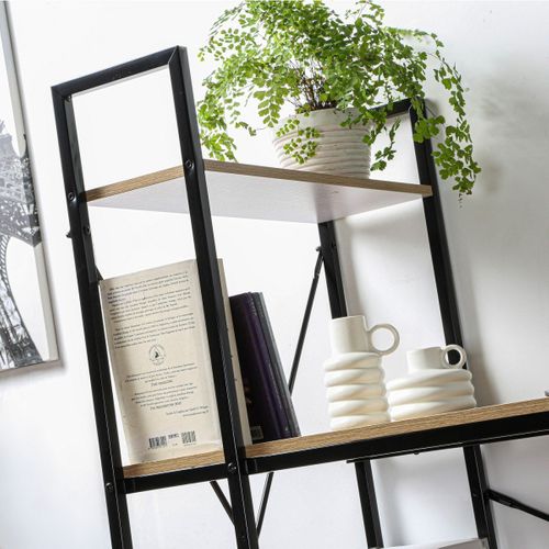 Bureau Style Industriel Avec 4 Etagères L120 Cm - Bois Clair