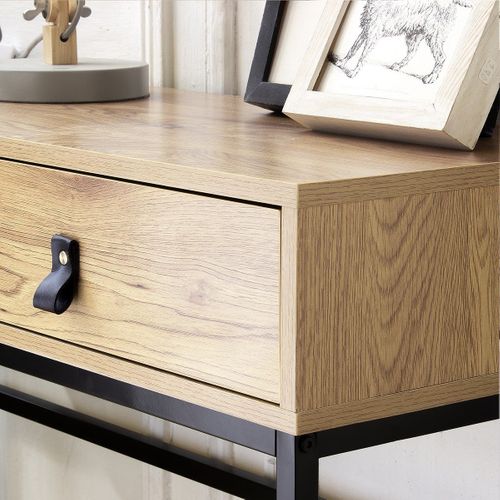 Console 2 Tiroirs Pieds Métal Effet Chêne - L100 Cm