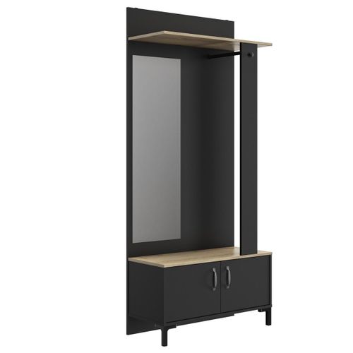 Vestiaire D'entrée Noir 2 Portes Et Un Miroir