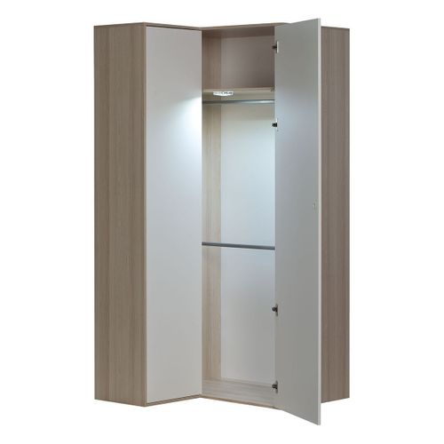 Armoire D'angle 6 étagères Et 2 Penderie - Décor Blanc Et Bois