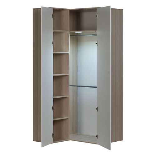 Armoire D'angle 6 étagères Et 2 Penderie - Décor Blanc Et Bois