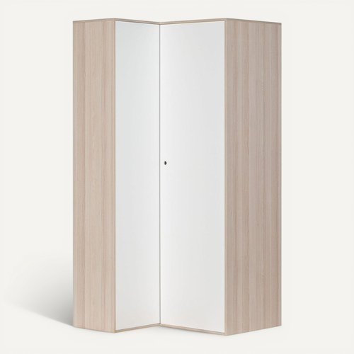 Armoire D'angle 6 étagères Et 2 Penderie - Décor Blanc Et Bois