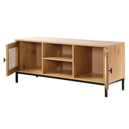 Meuble TV 2 Portes Avec Cannage Rotin Et 2 Niches - L120cm