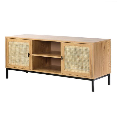 Meuble TV 2 Portes Avec Cannage Rotin Et 2 Niches - L120cm