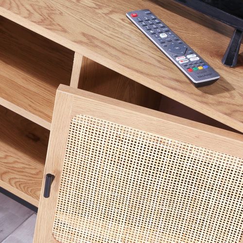 Meuble TV 2 Portes Avec Cannage Rotin Et 2 Niches - L120cm