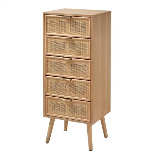 Chiffonnier 5 Tiroirs Façades En Rotin Naturel - H100 Cm